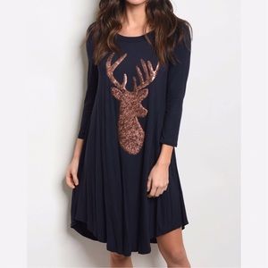 NAVY SEQUINS REINDEER DRESS